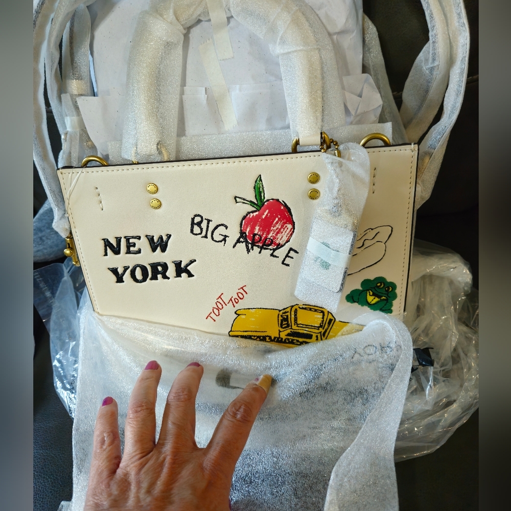 Coach Rogue 25 NYC Sketch Print Leather Satchel Crossbody Bag Chalk White - Picture 7 of 16